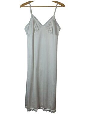 Deena Full Slip White Size 36 Lace Trim Adj 100% Nylon Nightgown USA Vintage